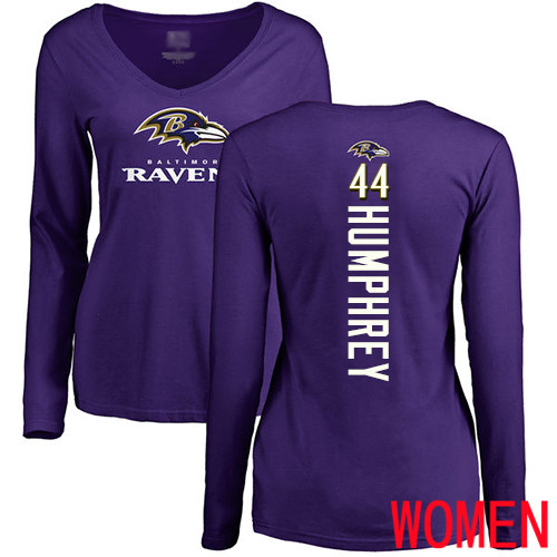 Baltimore Ravens Purple Women Marlon Humphrey Backer NFL Football #44 Long Sleeve T Shirt->nfl t-shirts->Sports Accessory